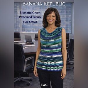 Calvin Klein Blue and Green Patterned Tank Top EUC